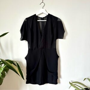 Stella & James Black Sheer Short Sleeve V Neck Dress Size M